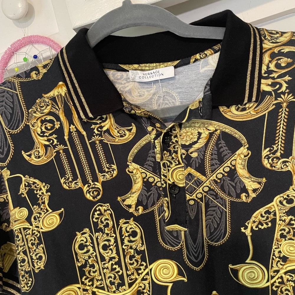 Versace Hamsa Borroque Print Polo Shirt